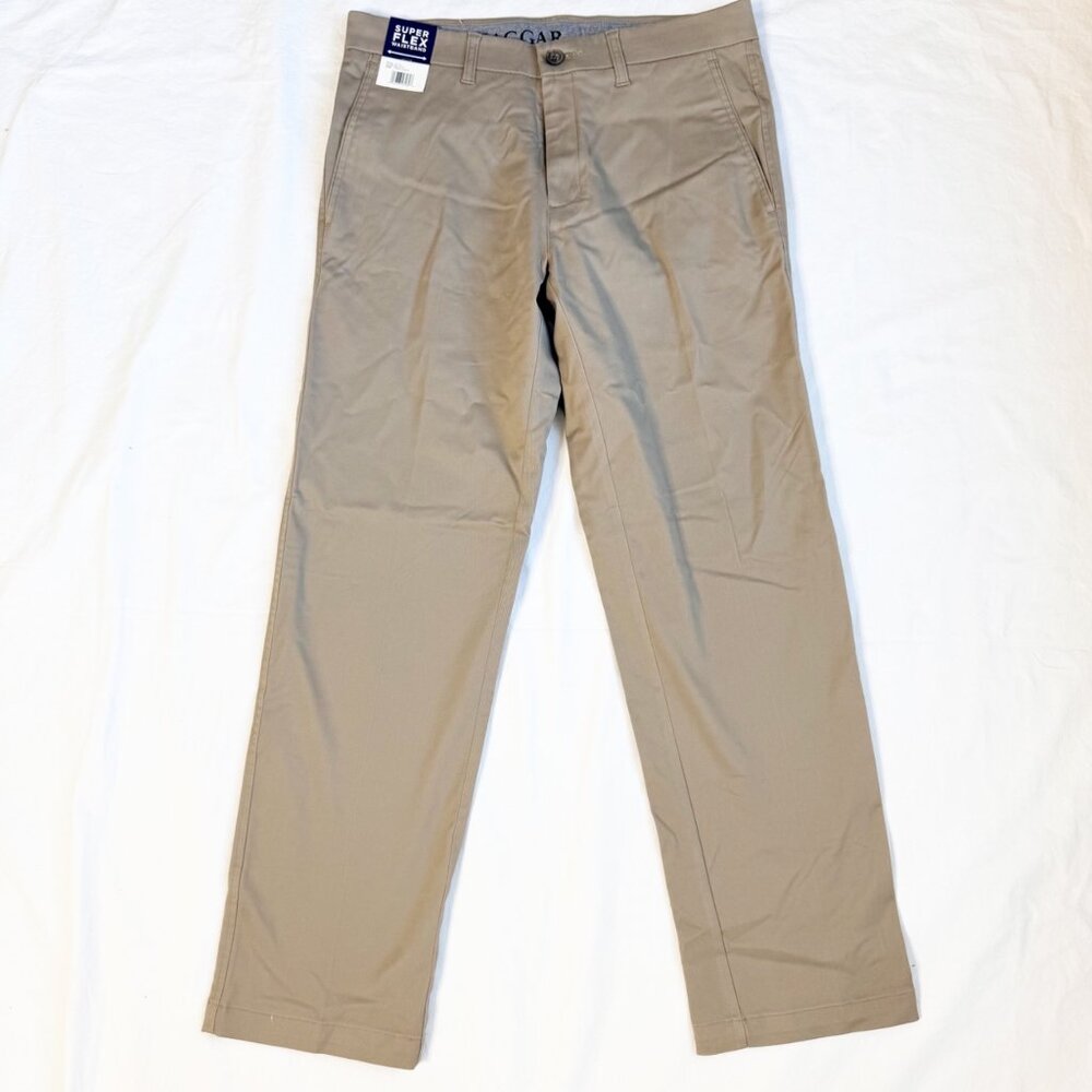 Haggar Mens 32x30 Super Flex Waistband Khaki Pants Straight Fit Medium Khaki